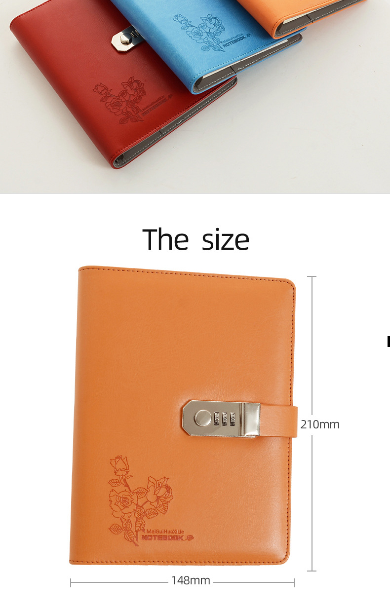 Customized A5 Size Password Lock Leather Notebook in Multiple Colors for Gift Giving