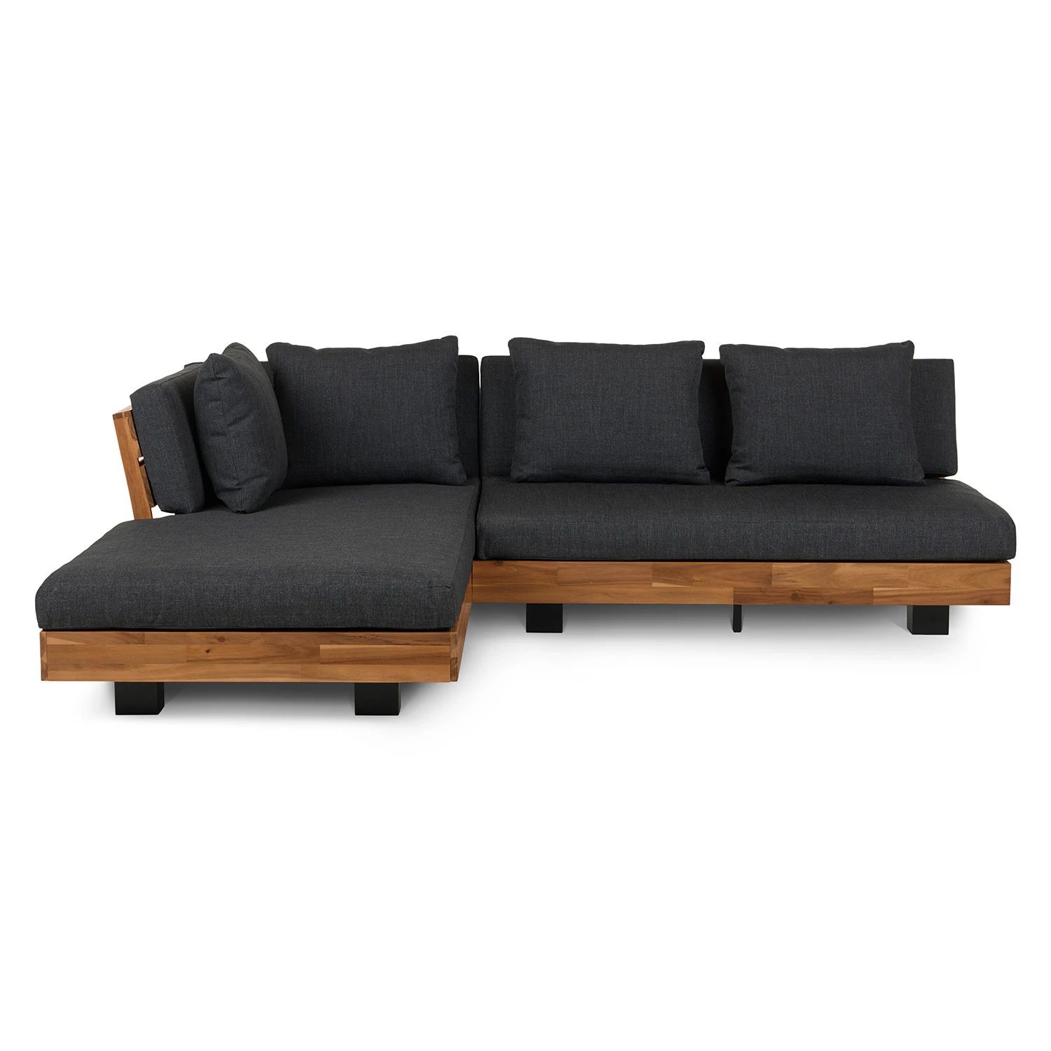 L Shape Sectional Fabric Outdoor Sofa Bed With Wooden Frame For Roof Patio