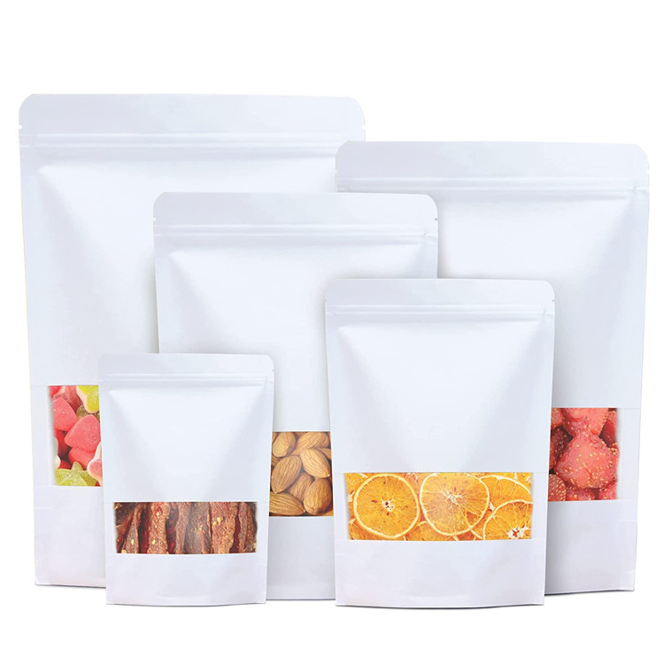 Biodegradable Eco Friendly Food Stand Up Pouch White Brown Kraft Paper Zipper Bag with Window
