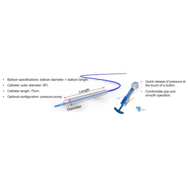 Hydrophilic Ureteral Dilatation Balloon Low Friction Insertion Via URL With Pressure Gauge Inflation Device