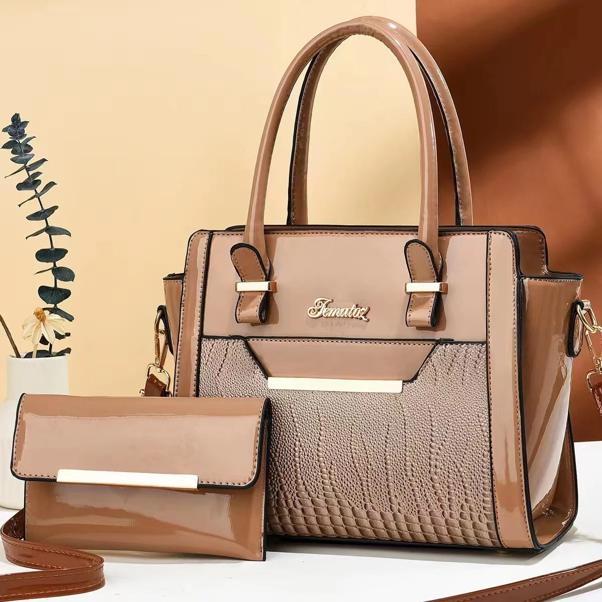 Winter Season Large Capacity Handbags Set for Women in Alligator Pattern PU Leather