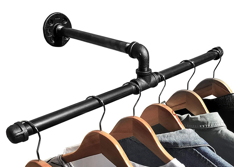 Black Malleable Iron Industrial Pipe Coat Rack E - Coated For Home Decoration