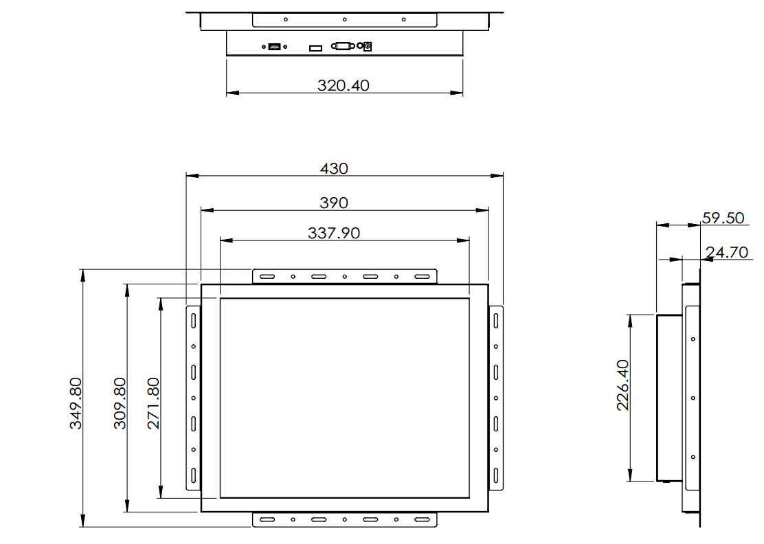 High Brightness 1000cd/m2 Sunlight Readable Wall Mount 17 Inch Open Frame Monitor