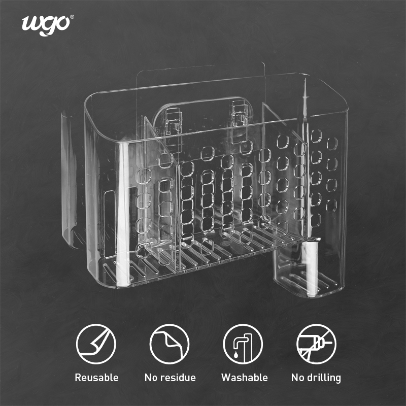 WGO Transparent Bathroom Soap Dish Holder Shower Rail Plastic For Paper Towel