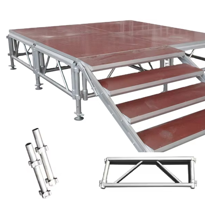 Adjustable Portable Stage Platform Modular System Square Red Finish Aluminum Alloy Stage