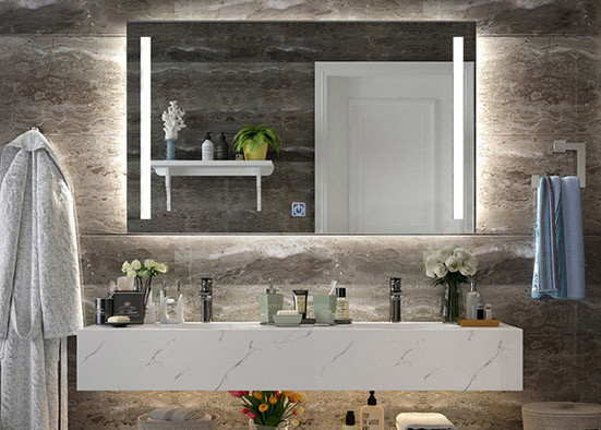Home Illuminated Bathroom Mirror , Customized Rectangle Mirror With Lights