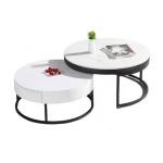 Vintage White Luxury Marble Top Coffee Table With Drawer Storage Black Steel