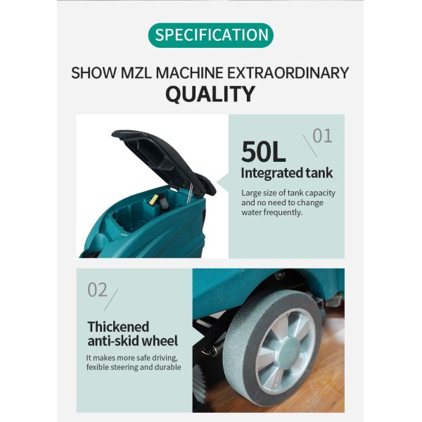 Industrial Automatic Walk Behind Battery Floor Scrubber Machine 50L 13Gal