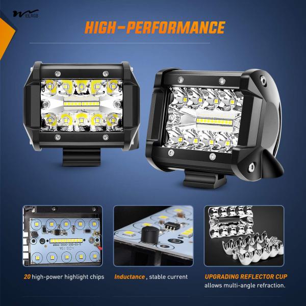 2 Pcs 4-inch 60W LED Pods with 2-inch Trailer Hitch Mounting Bracket for Spare Reverse Light