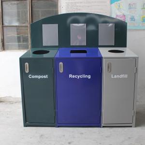Wholesale 3 Compartment Steel Outdoor Trash Cans With Cover Lid Rustproof from china suppliers