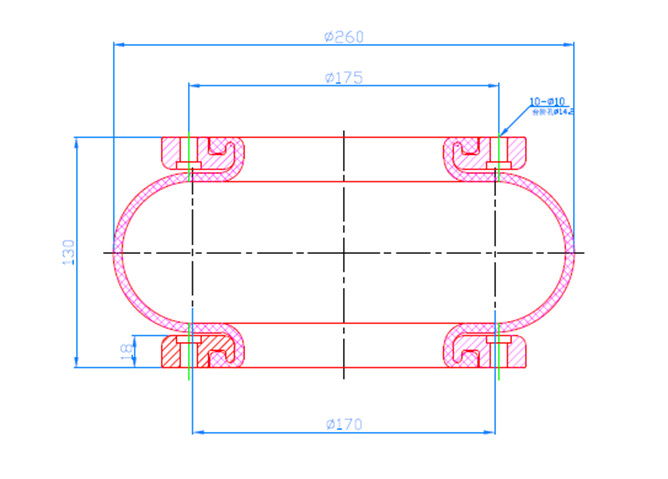 Rubber Industrial Air Spring Air Isolator Convoluted With Flange Ring 260130H-1