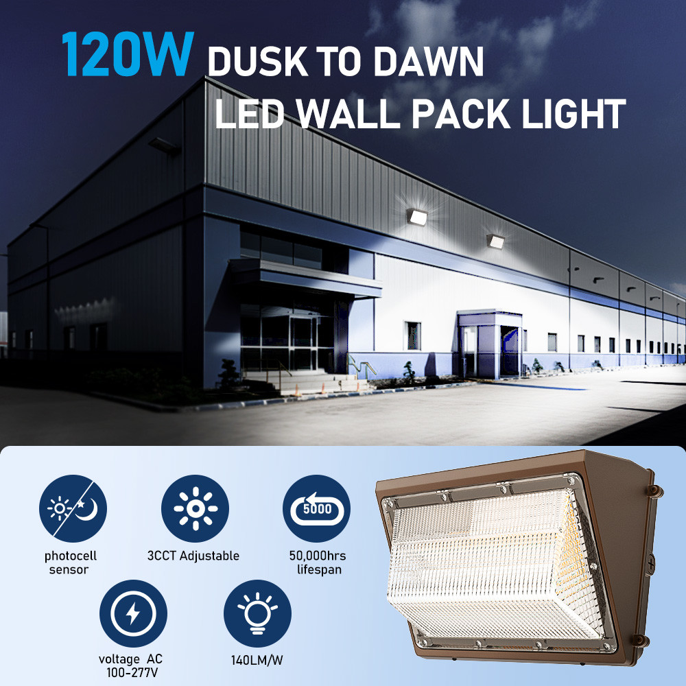 Slim LED Wall Pack Light With Motion Sensor 40W-120W Dimmable 3CCT And 3 Power Adjustable