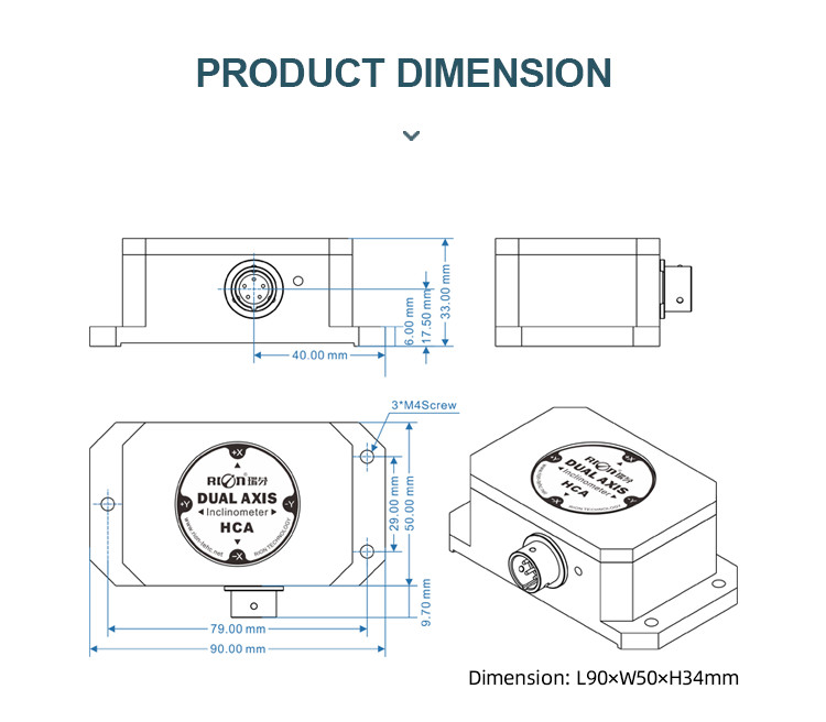 HCA520 Dual Axis MEMS Linearity Tilt Sensor Inclinometer For Dam