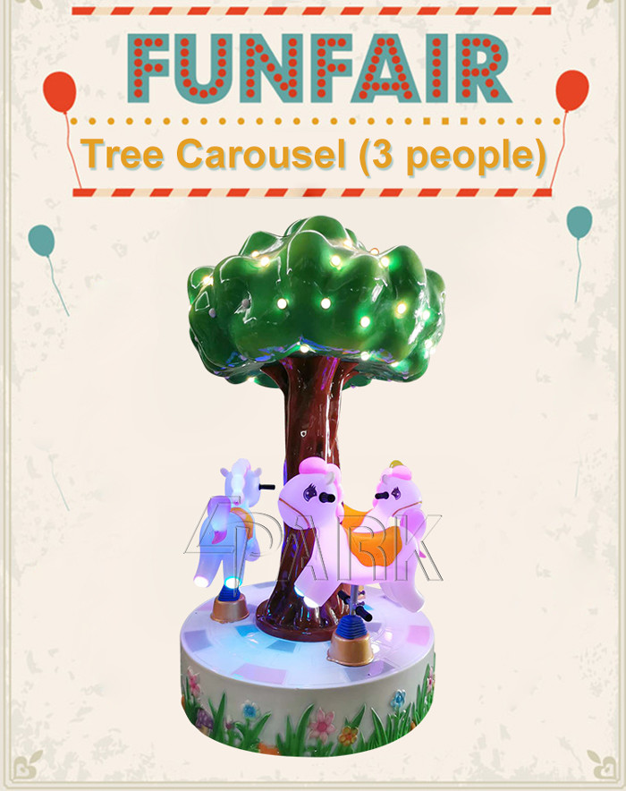 Tree Carousel 3 Players Horse Kiddie Rides Coin Operated