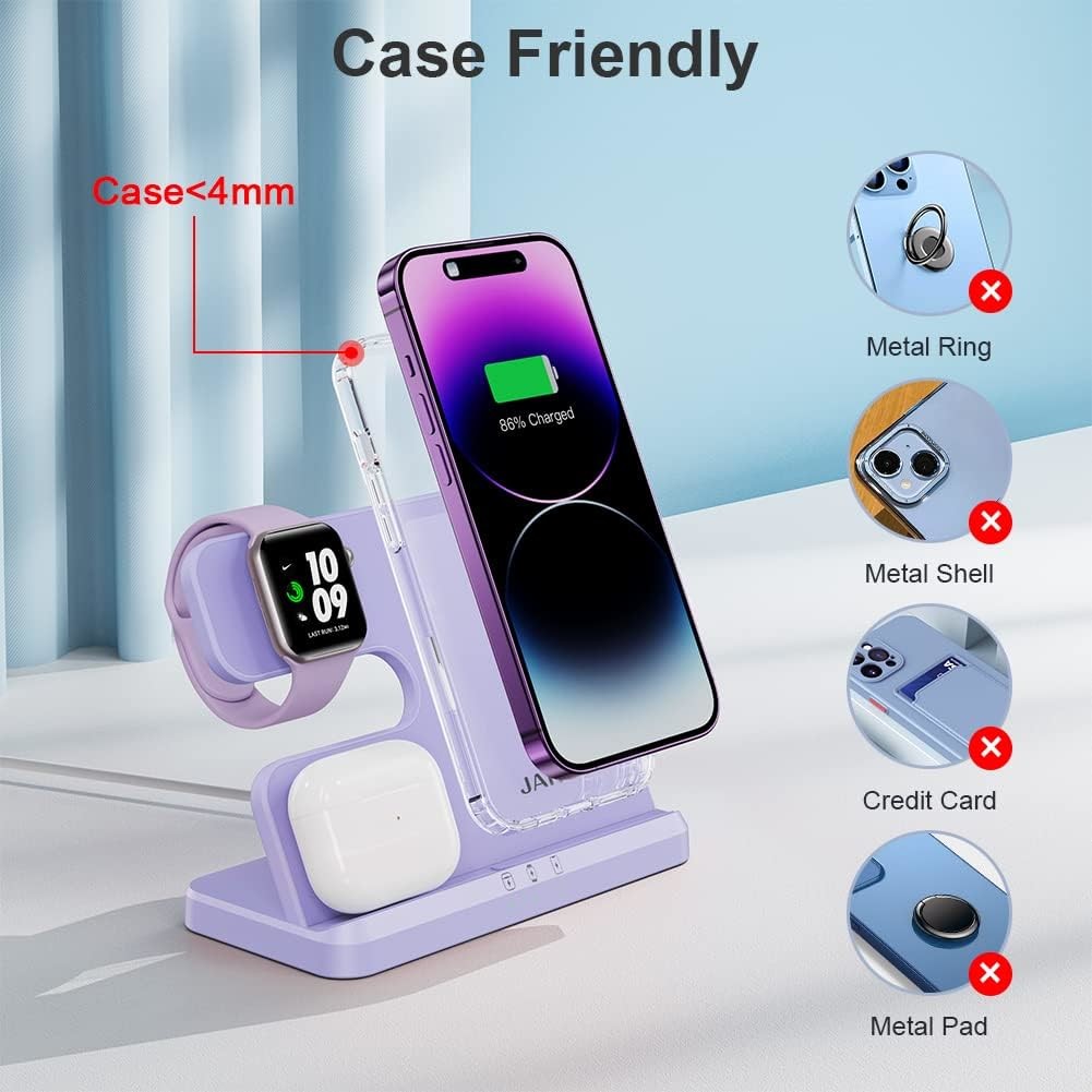 Wireless Charger, 3 in 1 Wireless Charging Station, Fast Wireless Charger Stand for iPhone 15 14 13 12 11 Pro Max XR XS