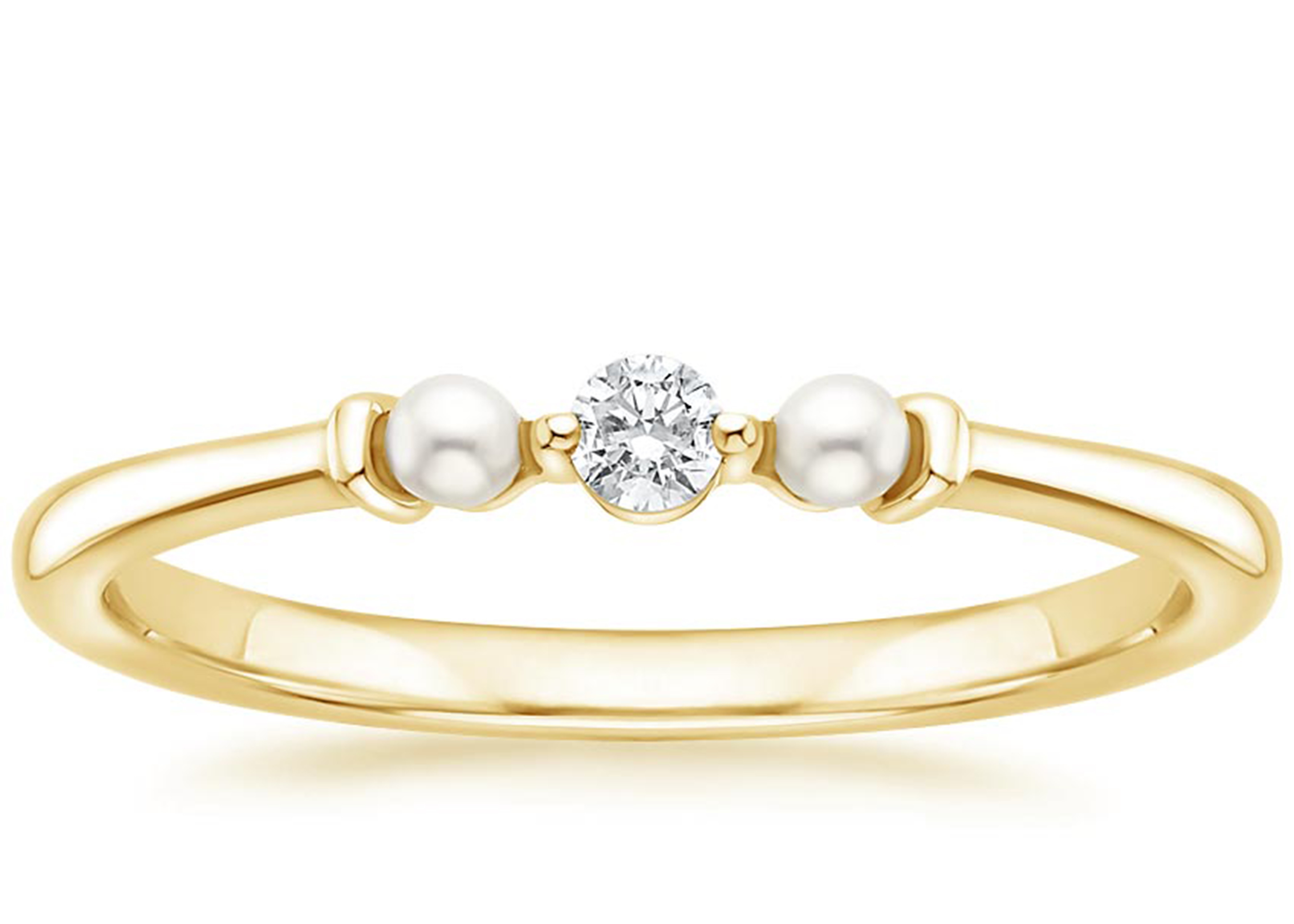 14K Yellow Gold Pearl And Diamond Wedding Ring 2mm Size ODM