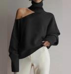Small Quantity Garment Manufacturer High Neck Off Shoulder Knitted Sweater Women