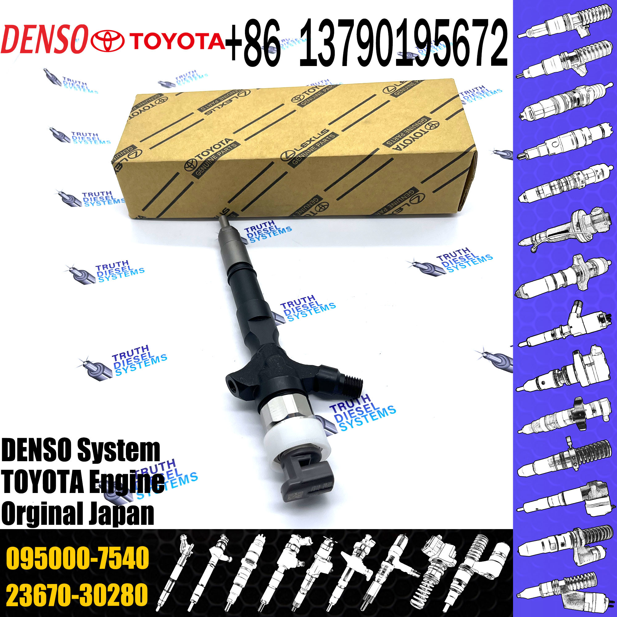 Common Rail Fuel Injector 23670-30280 095000-7540 For Toyota Hilux 1KD-FTV