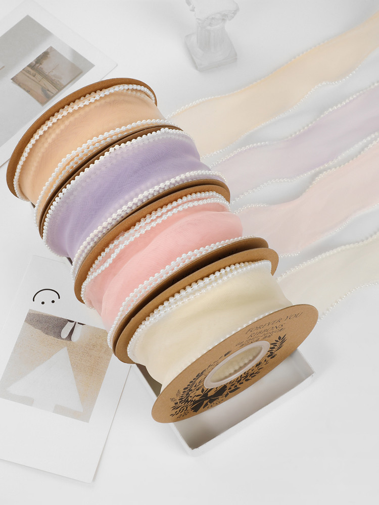 40mm Pearl Edge Polyester Organza Ribbon for Luxury Gift Packing