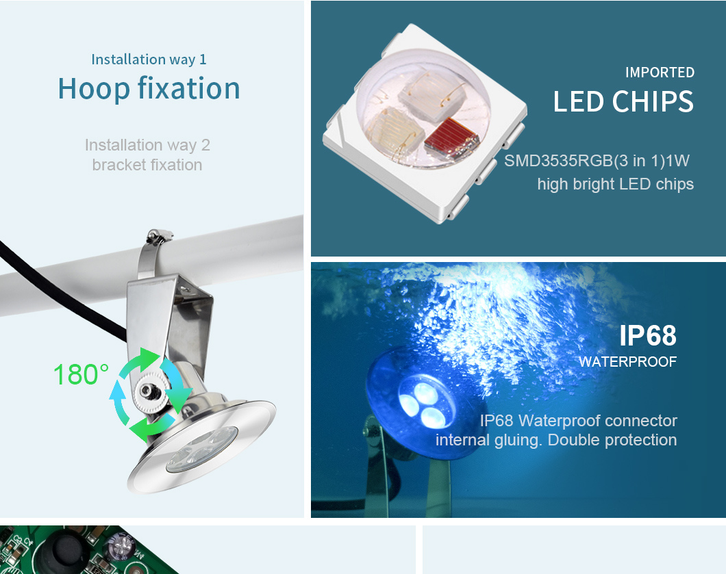 Low Voltage Underwater Led Pond Lights 5W RGB Color External Control Ce Rohs Approval