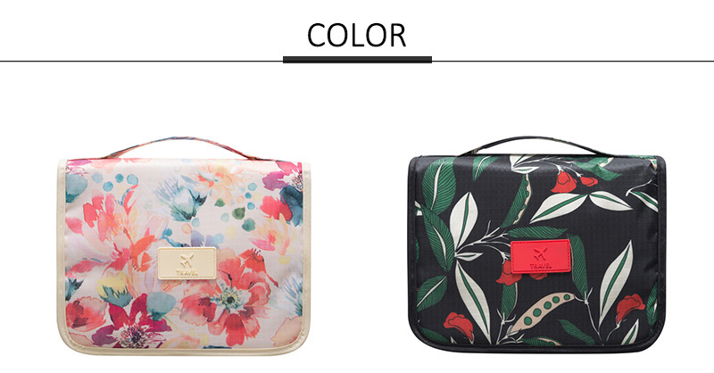 Portable Flower Printing Polyester Hanging Travel Makeup Bag
