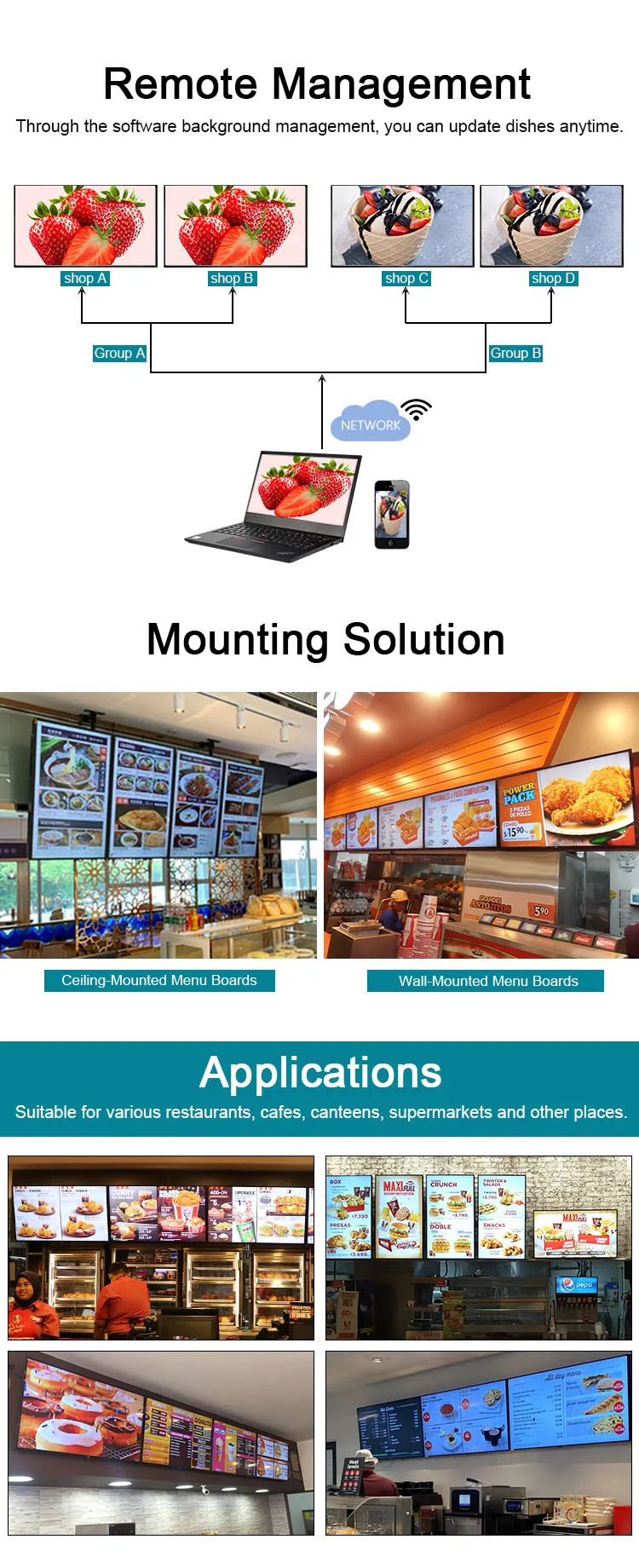 43 Inch LCD Shop Advertising Display Screen 350cd/m2 Brightness