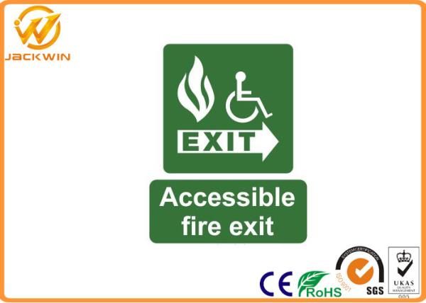 Plastic Accessible Fire Exit Emergency Traffic Warning Signs , Photoluminescent