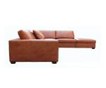 Vintage Genuine Brown Leather Sectional Sofa Couches With Wooden Legs