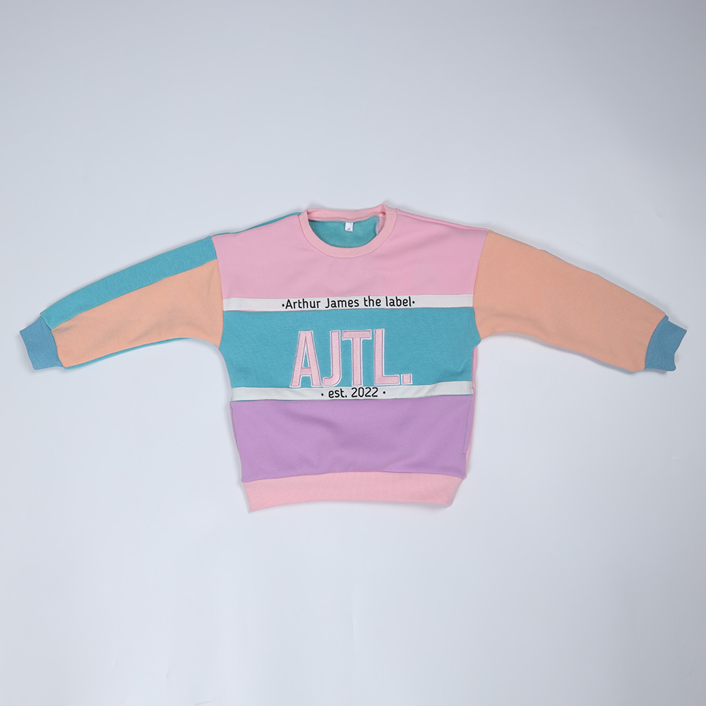3D Embroidery Pullover Fleece Sweatshirt With Patchwork Color
