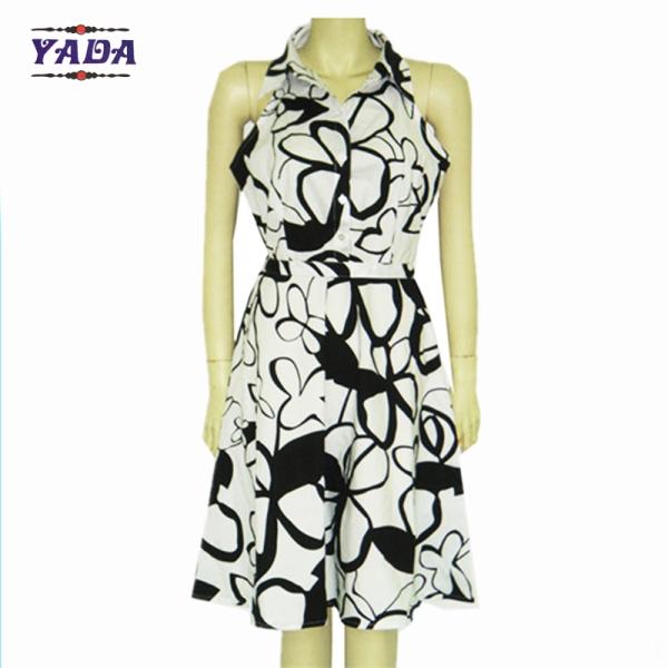 Summer elegant sleeveless hot style print girls dresses lady's ladies dinner party t shirt dress in cheap price