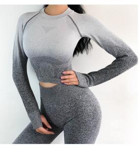 Wholesale Ombre Seamless Women's Yoga Apparel / Women Gym Clothing Gradient Leggings+Long sleeve Top from china suppliers