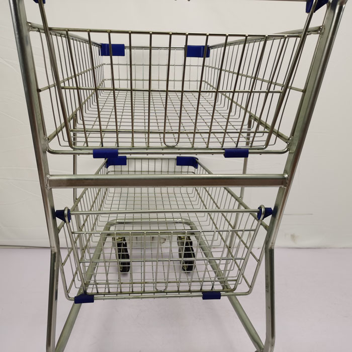 Double Layer Shopping Basket Trolley Zinc Powder Coated Supermarket Shopping Cart
