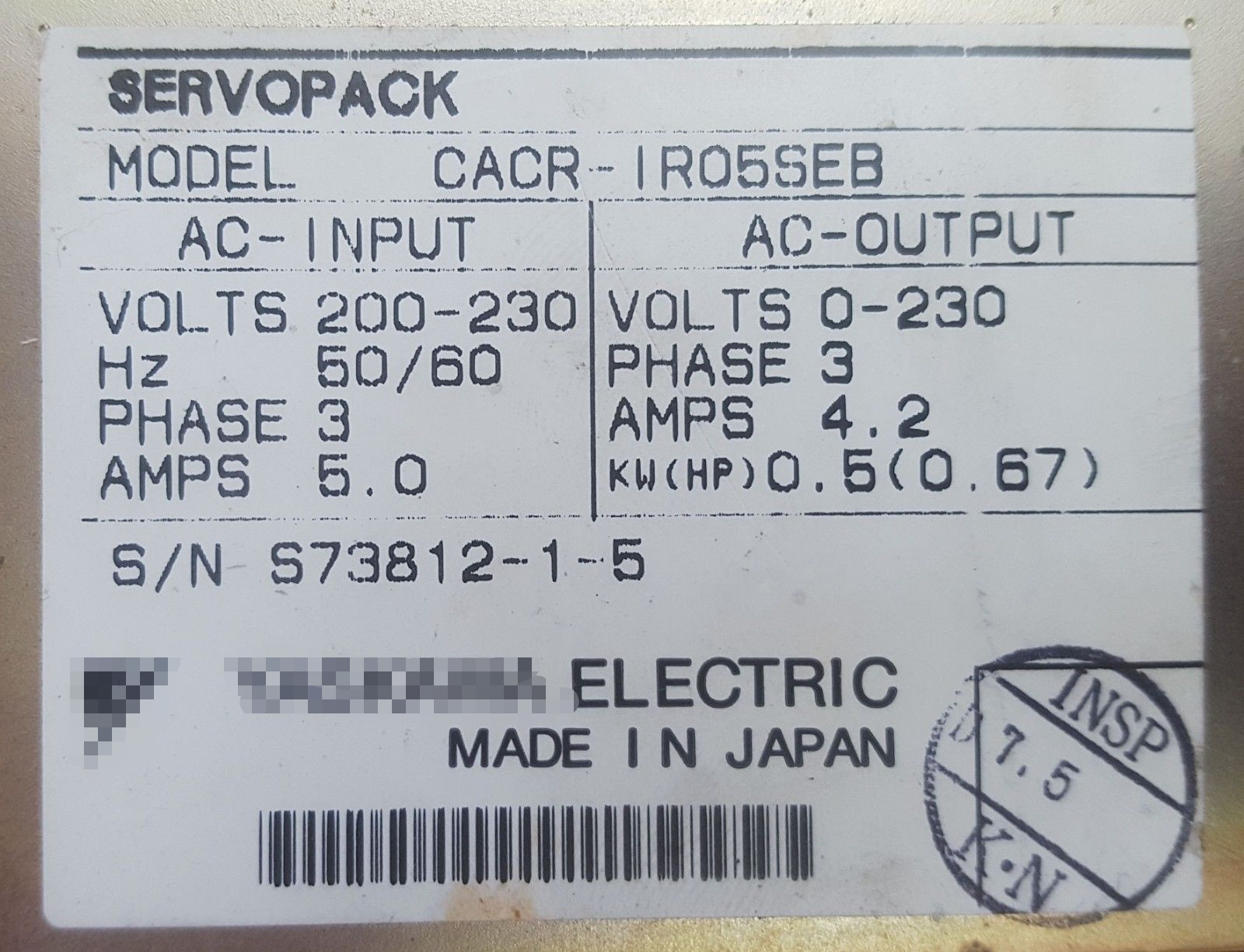 CACR-IR05SEB Brand New and Original, and Servo Drive ServoPack 0.5kW 200VAC Single Axis