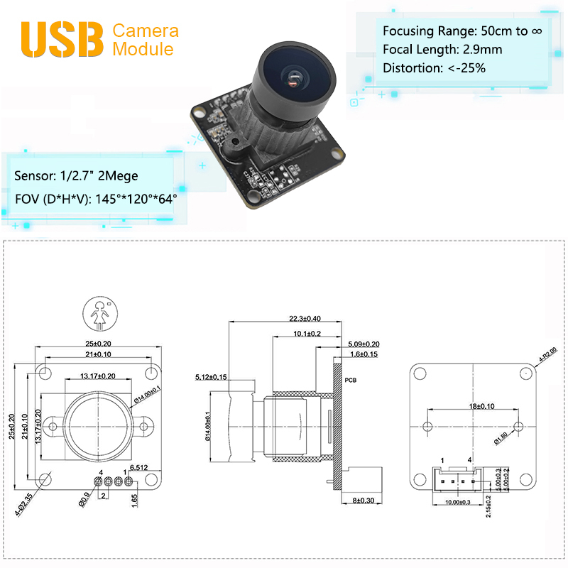 2MP 1080P HM2131 Sensor Fixed Focus USB Camera Module For High-Speed Machine Vision