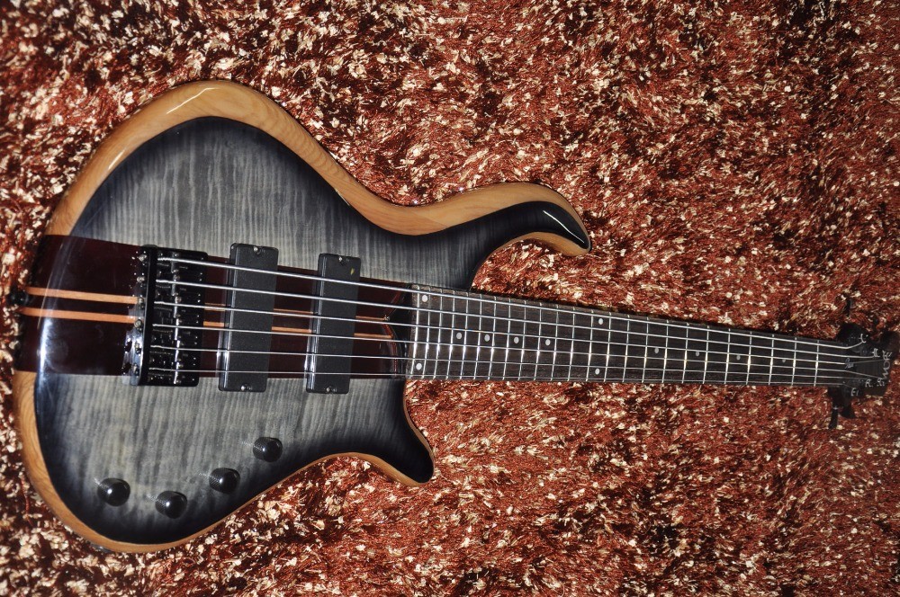 Mayones custom bass guitar 6 string electric bass guitar Neck through body Alder with flamed maple Active pickups