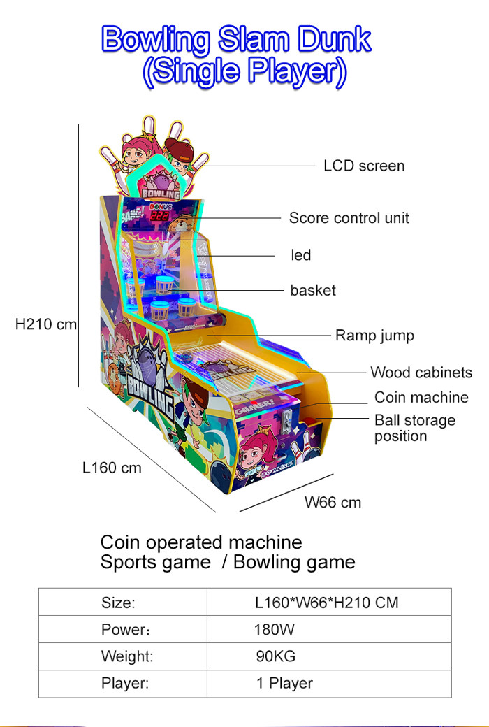 Bowling Slam Dunk Single Player Coin Operated Arcade Machines Lottery Bowling Arcade Game Machine