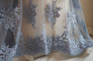 Wholesale Pale Blue Beaded 3D Flower Lace Fabric By The Yard For Wedding Dress from china suppliers