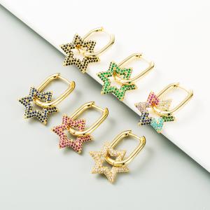 Wholesale Colorful Diamond Star Pendant Hoop Charm Earrings 18k Gold Plated Zircon from china suppliers