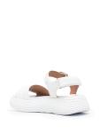 Slip On Calfskin Leather Open Toe Flat Sandals With Raised Footbeds