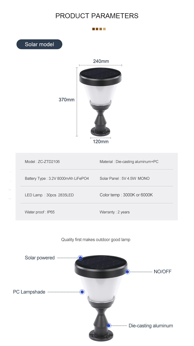 Outdoor Solar Fence Main Gate Pillar 3.2V LED Post Lights Garden Decor
