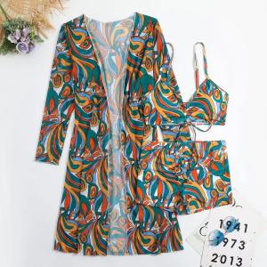 Wholesale Ladies Three Piece Swimwear Bikini Solid Color 3 Piece Swimsuit Floral Special Fabric from china suppliers