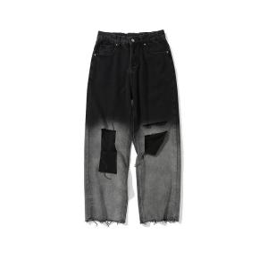 Wholesale OEM MOQ 100pcs Black Ripped Jeans Fashion Men's Loose Pants Denim Manufacturer from china suppliers