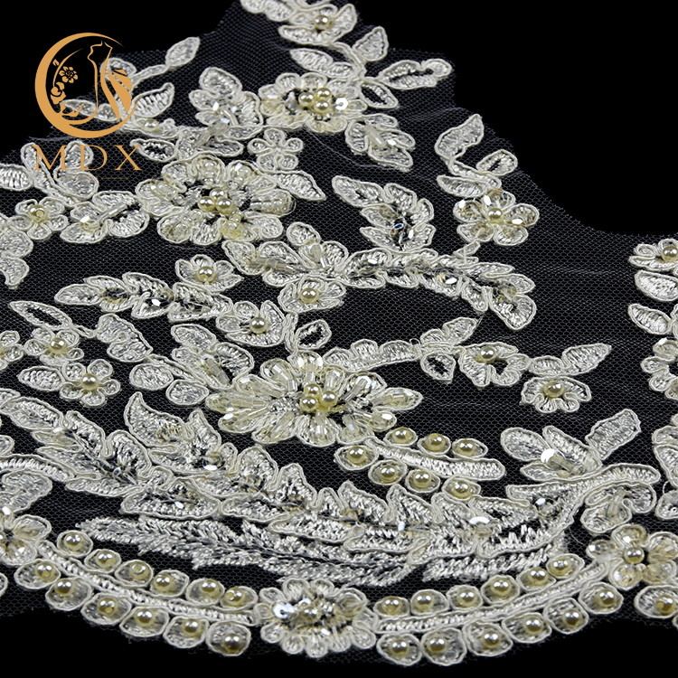 Decorative Beaded Lace Trim Water Soluble Embroidery 135cm Width