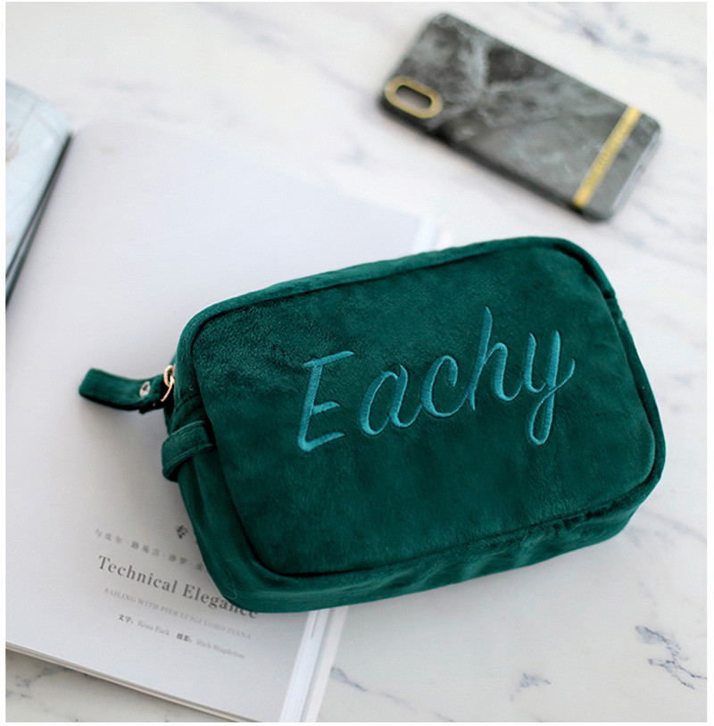 Small Letter Embroidery Plain Soft Velvet Makeup Bag For Brushes