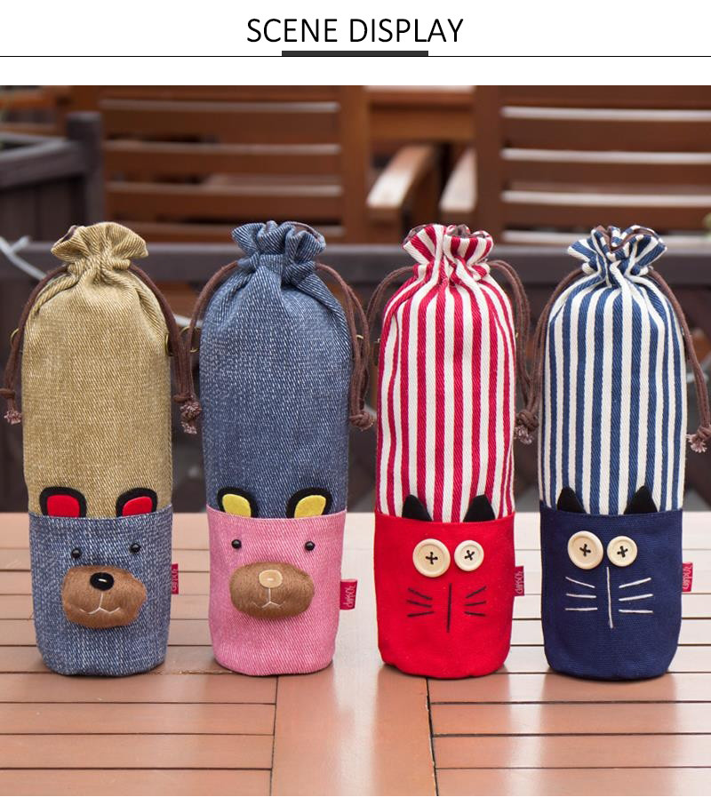 Cute Animal Print Organic Cotton Canvas Drawstring Beer Holder Bag