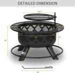 Outdoors Steel Wood Burning Fire Pit Backyard With Cooking Grill 32in 24in