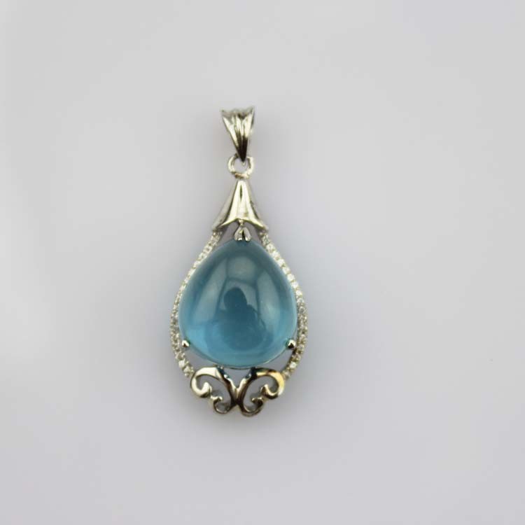 Fashion 12mmx15mm Pear Blue Cubic Zircon Pendant Necklace (PSJ0398)