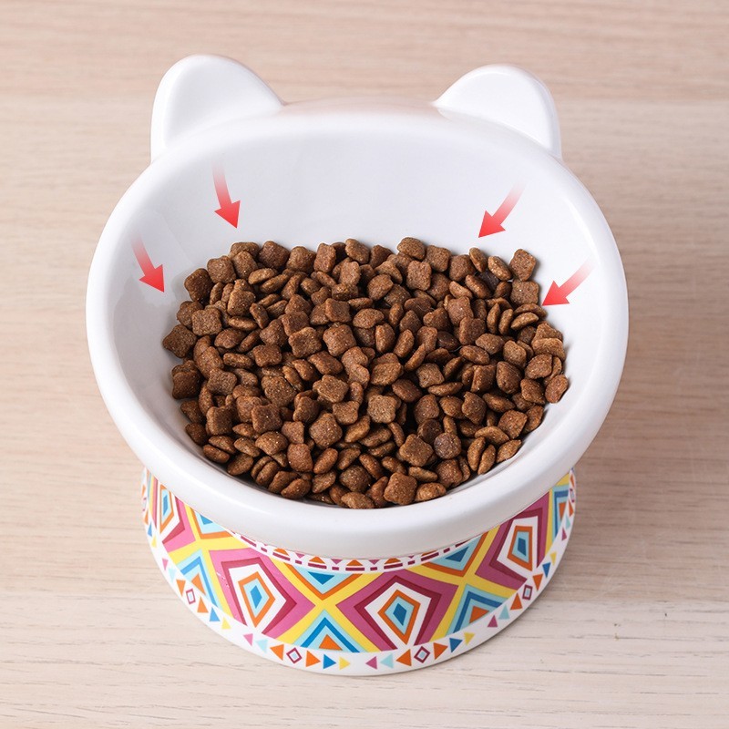 Cat Bowl Ceramic Protection Cervical Vertebra Anti-Overturning High Foot Oblique Mouth Pet Dog Cat Bowl