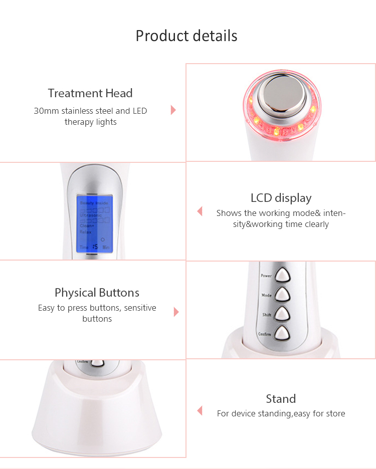 Vibrating Red Green Blue 3Mhz Ultrasonic Ion Face Lift Massager Portable