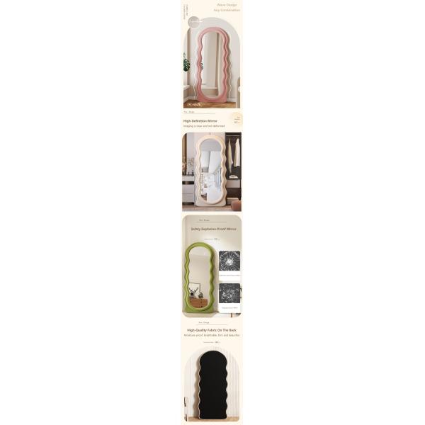 Velvet MDF Arched Standing Mirror Oversized Full Length Oem